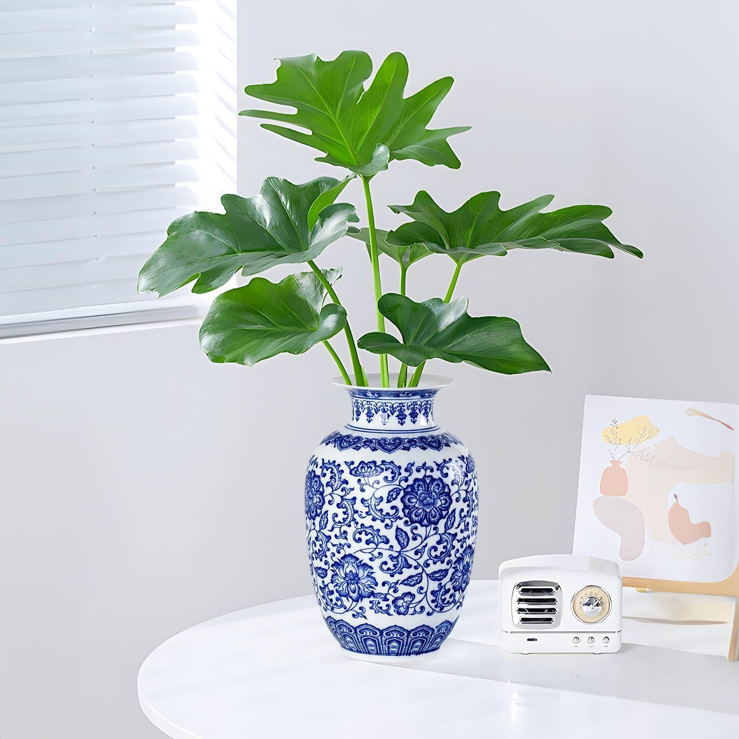 Qinlang 9 in Small Ceramic Vases for Flowers, Blue and White Flower Vase for Centerpieces - Lotus Pattern