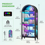 HNEBC Arched Display Case with RGB Lights, 69" Tall 5-Tier Tempered Glass Display Cabinet with Doors, LED Curio Cabinet with Shelf, Bookcase with Music-Synced Lighting for Living Room (Black)