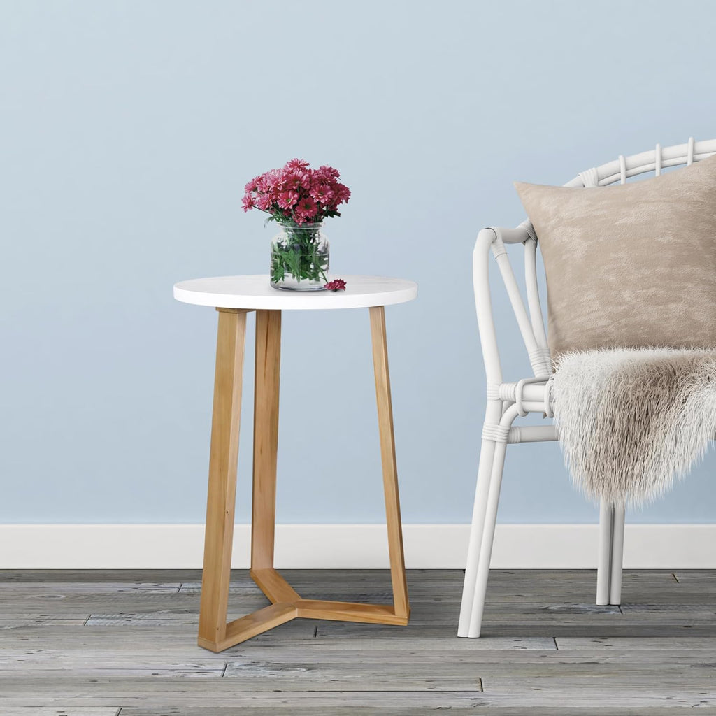 Tripod 16" W Round Side Modern Table with Solid American Hardwood Legs, Natural