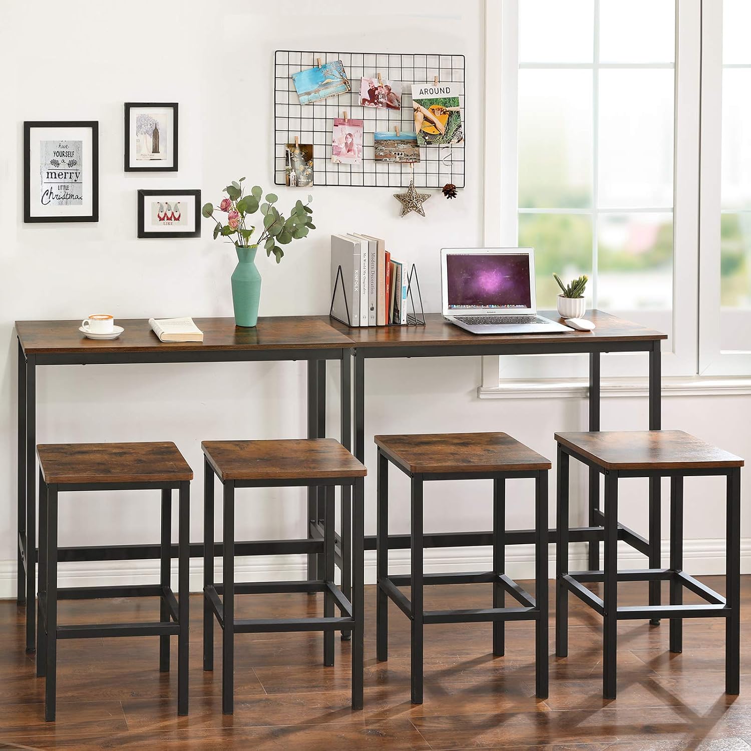 VASAGLE Bar Table with Sturdy Metal Frame, Easy Assembly, Industrial Design & Bar Table, Narrow Long Bar Table, Kitchen Dining Table, High Pub Table
