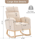 Nursery Rocking Chair with Solid Wood Legs, Glider Chair for Nursery with Side Pocket, Rocker Armchair for Living Room Bedroom (Beige, Teddy)