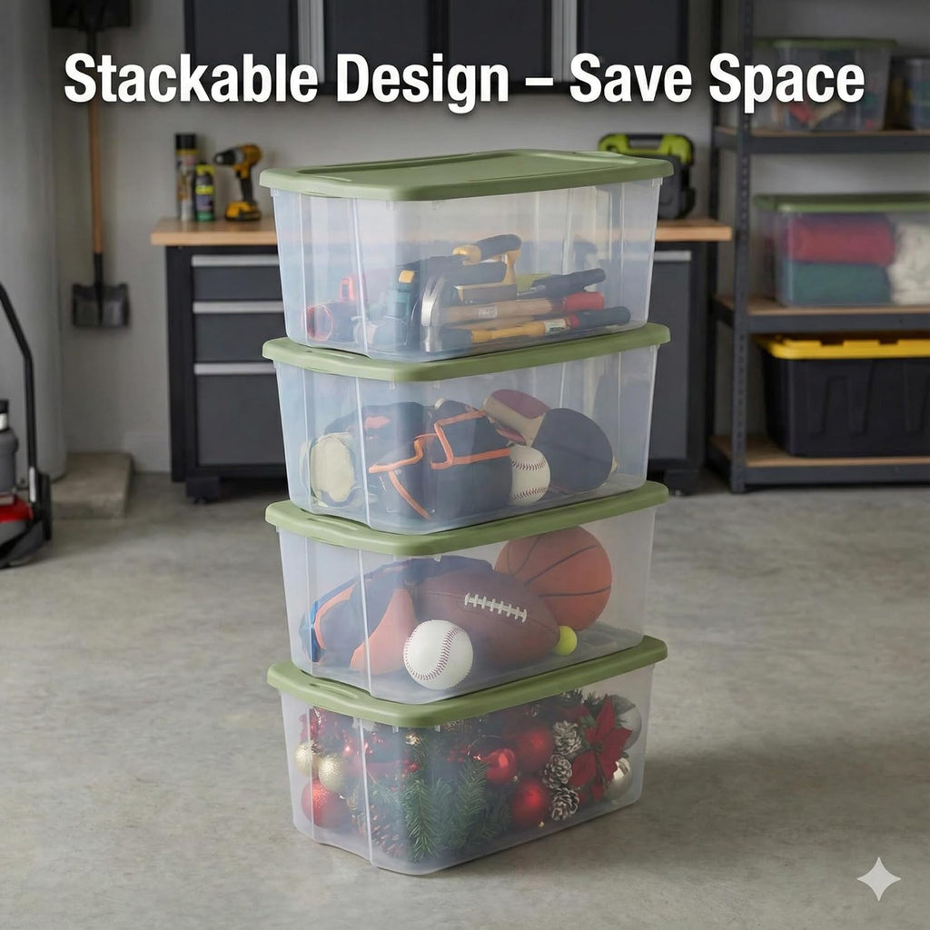 Large Clear Plastic Storage Bins with Lids, 120 Quart Heavy Duty Storage Totes with EZ Carry Handles, Stackable Extra Large Storage Containers for Garage, Closet, Basement Organization