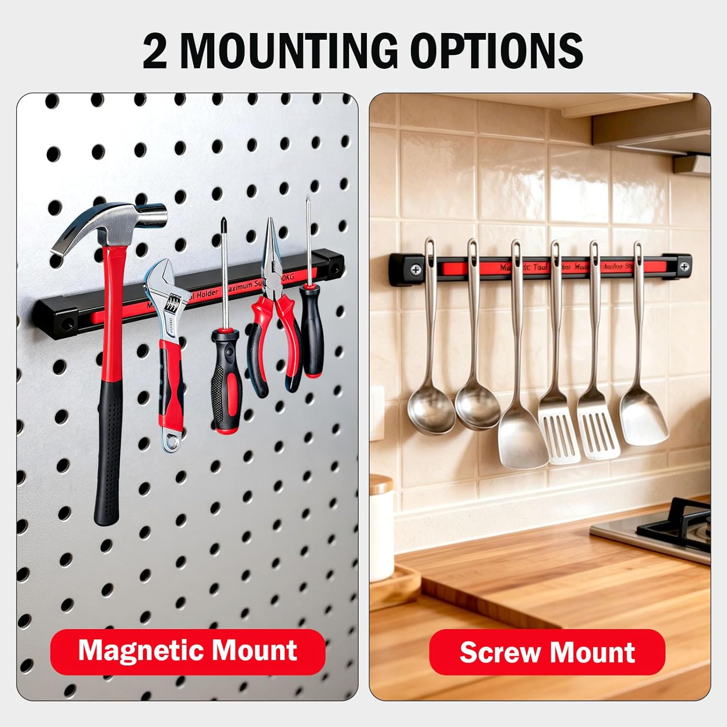 HOMEBEST Double Sided Magnetic Tool Holder, 12 Inch Magnetic Tool Bar 2 Pack, 110LB/50KG Max Magnetic Suction, Heavy Duty Garage Tool Organizer for Workshop, Tool Chest, Shed, Jobsite