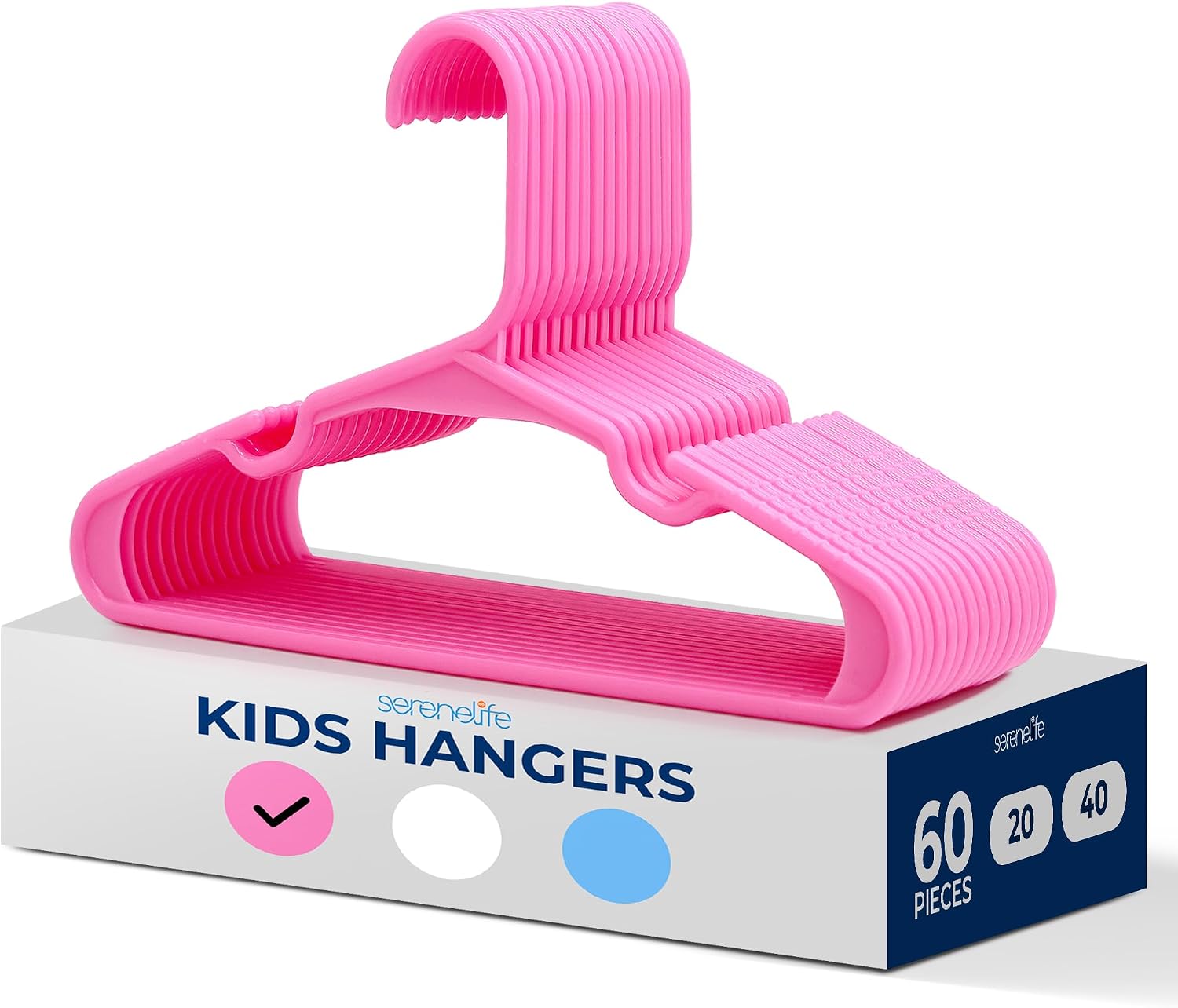 SereneLife 60 Pack Kids Plastic Hangers, Non-Slip Pink Baby Toddler Clothes Hangers, Slim Space Saving Nursery Closet Organizers, for Infant Toddler Kids Shirts Dresses Pants, Durable PP Set Room