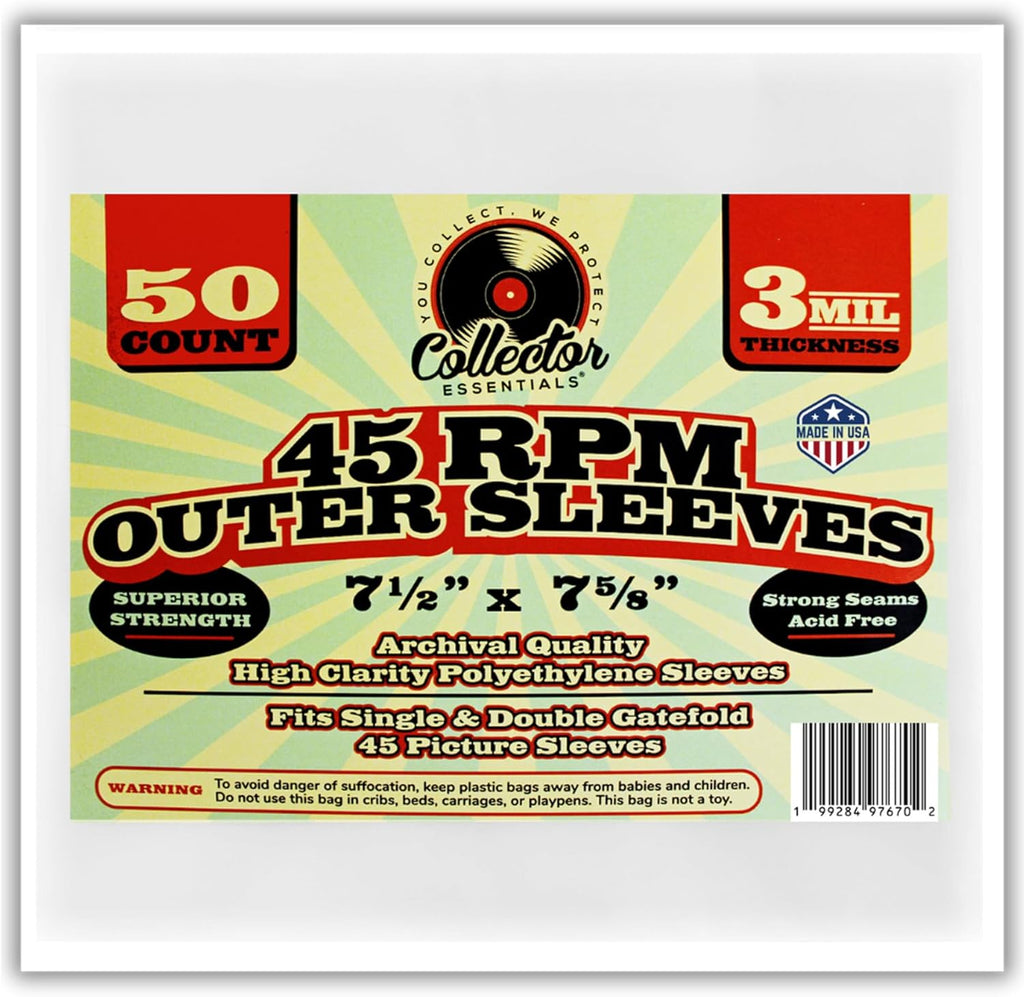 100-Pack 45 RPM Vinyl Record Outer Sleeves 7 Inch Clear Protective Bags