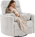 SUNWAVE 40" Oversized Power Nursery Rocking Recliner Barrel Chair, Swivel Nursing Chair with Electric Headrest & Anti-Pinch, Lay-Flat Corduroy Rocking Chair Nursery with USB/Type-C