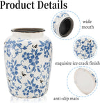 Goaste Vintage Blue and White Porcelain Vase, 7.7 Inch Chinoiserie Ceramic Flower Vase, Decorative Ice Crackle Pottery Vases, Handmade Oriental Floral Terracotta for Home Decor, Table Centerpiece