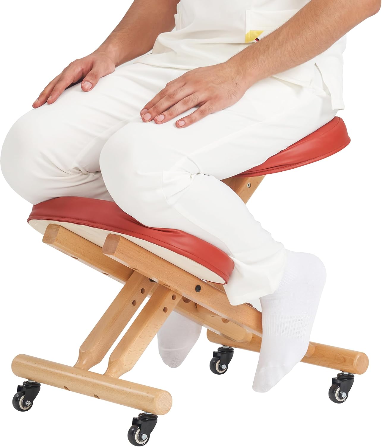Massage Ergonomic Kneeling Chair, Adjustable Height Posture Stool for Home and Office - Neck and Back Pain Relieving | Spine Tension Relief- Thick Comfortable Cushions (Cinnamon)