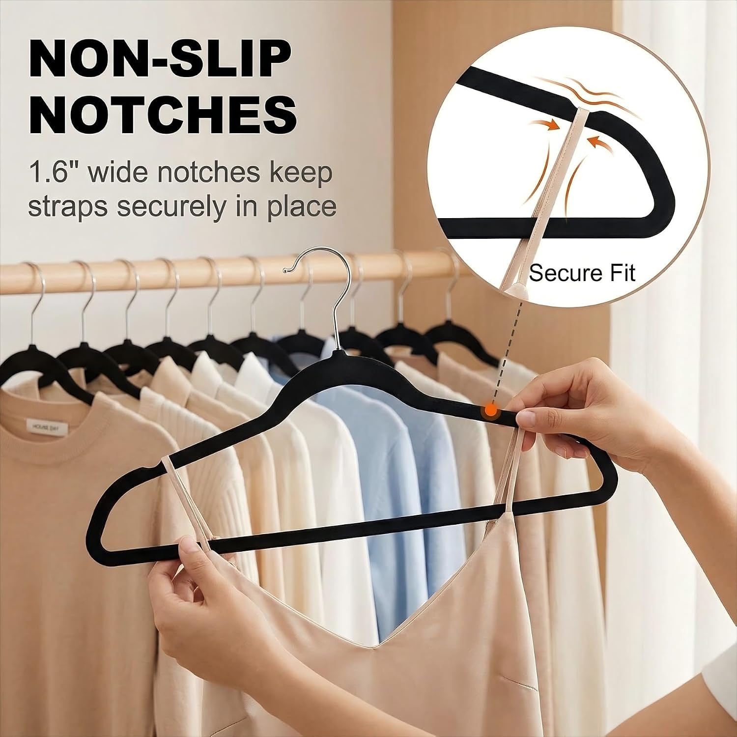 HOUSE DAY Quality Plastic Hangers 100 Pack - Heavy Duty Non-Velvet Hangers with Non Slip Notches & 360° Swivel Hook - Slim Space Saving Clothes Hangers Ideal for Coats Shirts Jackets Dresses (Black)