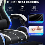 RGB Gaming Chair with LED Lights Massage Computer Chair Ergonomic High Back Video Game Chair with Footrest and Adjustable Lumbar Support Gamer Chairs with Linkage Armrest White and Black