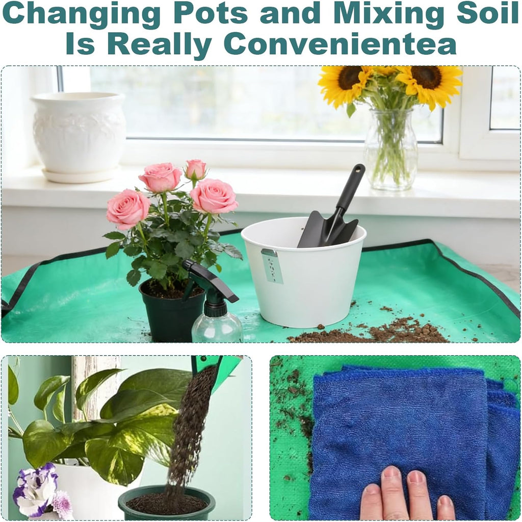 2 Pack Repotting Mat for Indoor Plant Transplanting Control Mess, 29.53"X29.53" Thickened Waterproof Foldable Potting Tray, for Indoor Potting Succulents Cactus Orchid Pots, Garden Gift