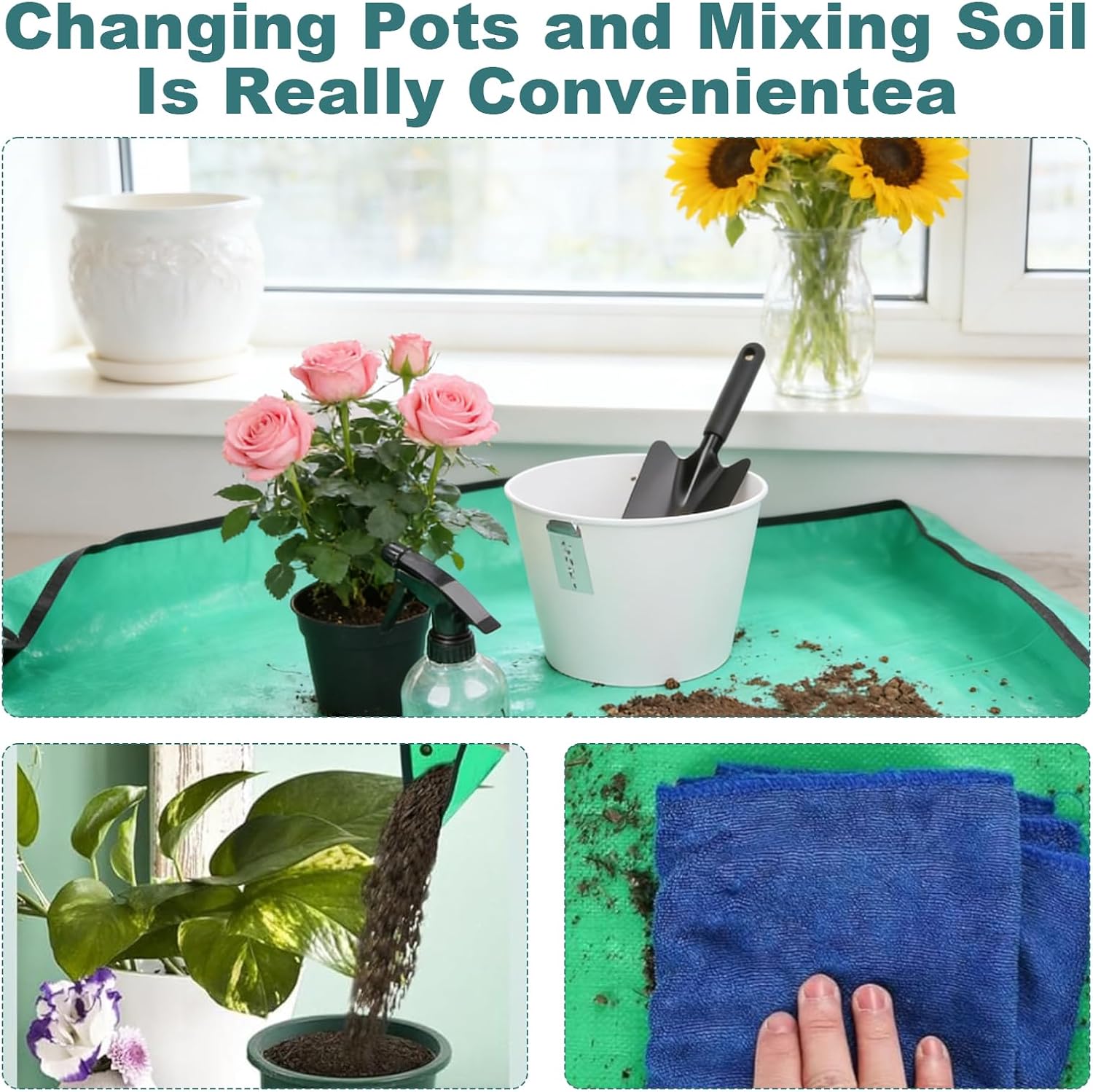 2 Pack Repotting Mat for Indoor Plant Transplanting Control Mess, 29.53"X29.53" Thickened Waterproof Foldable Potting Tray, for Indoor Potting Succulents Cactus Orchid Pots, Garden Gift