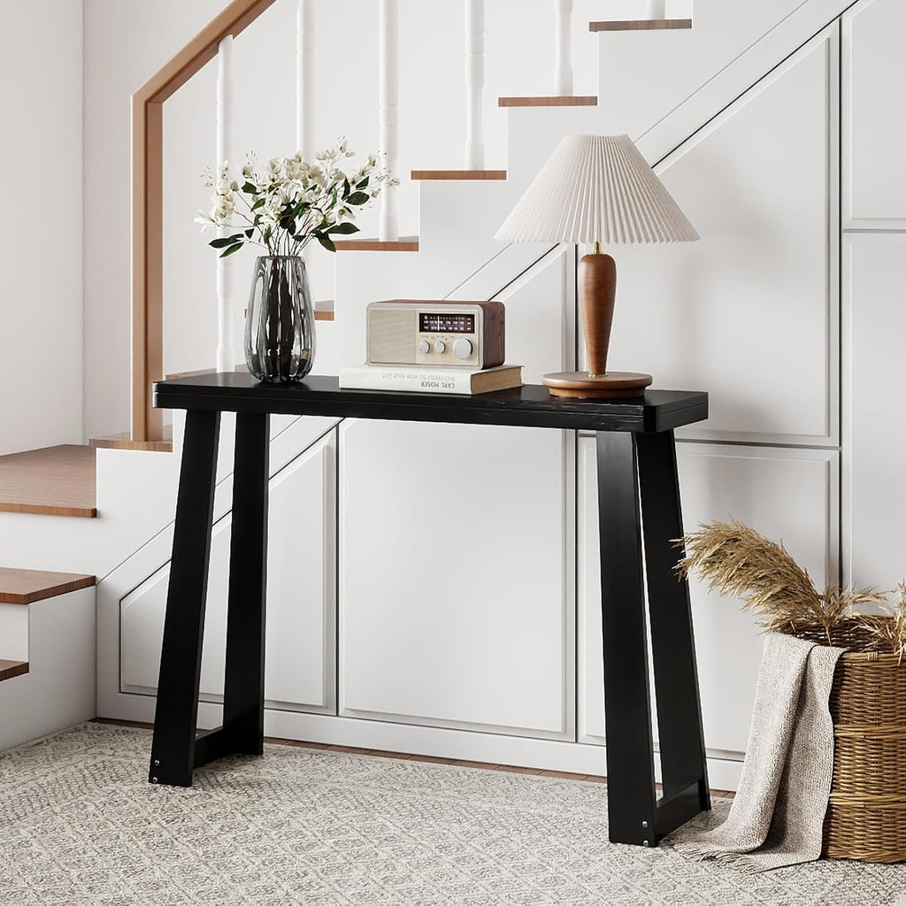Giantex Narrow Long Console Table, 43" Modern Entryway Table Behind the Couch, Rubberwood Accent Sofa Tables for Living Room, Foyer, Hallway, Bedroom, Entrance (Black)