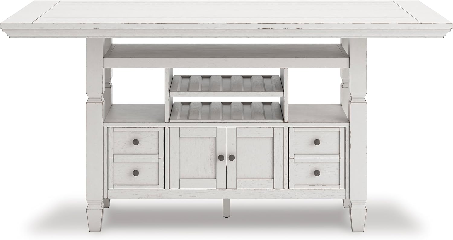Signature Design By Ashley Robbinsdale 72-Inch Counter Height Dining Table with Kitchen Island Storage, Rubberwood Solids, Ash Veneer and MDF Substrates, Antique White