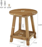 LITTLE TREE End Table for Living Room, 2-Tier Sofa Couch Table with Storage, Farmhouse Small Solid Wood End Table, Sofa Side Table for Living Room, Bedroom and Balcony (23.62" W x 25.98" H)