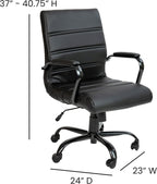 EMMA + OLIVER Mid-Back Black LeatherSoft Executive Swivel Office Chair with Black Frame/Arms
