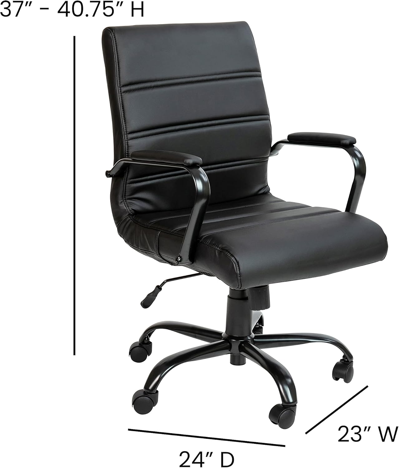 EMMA + OLIVER Mid-Back Black LeatherSoft Executive Swivel Office Chair with Black Frame/Arms