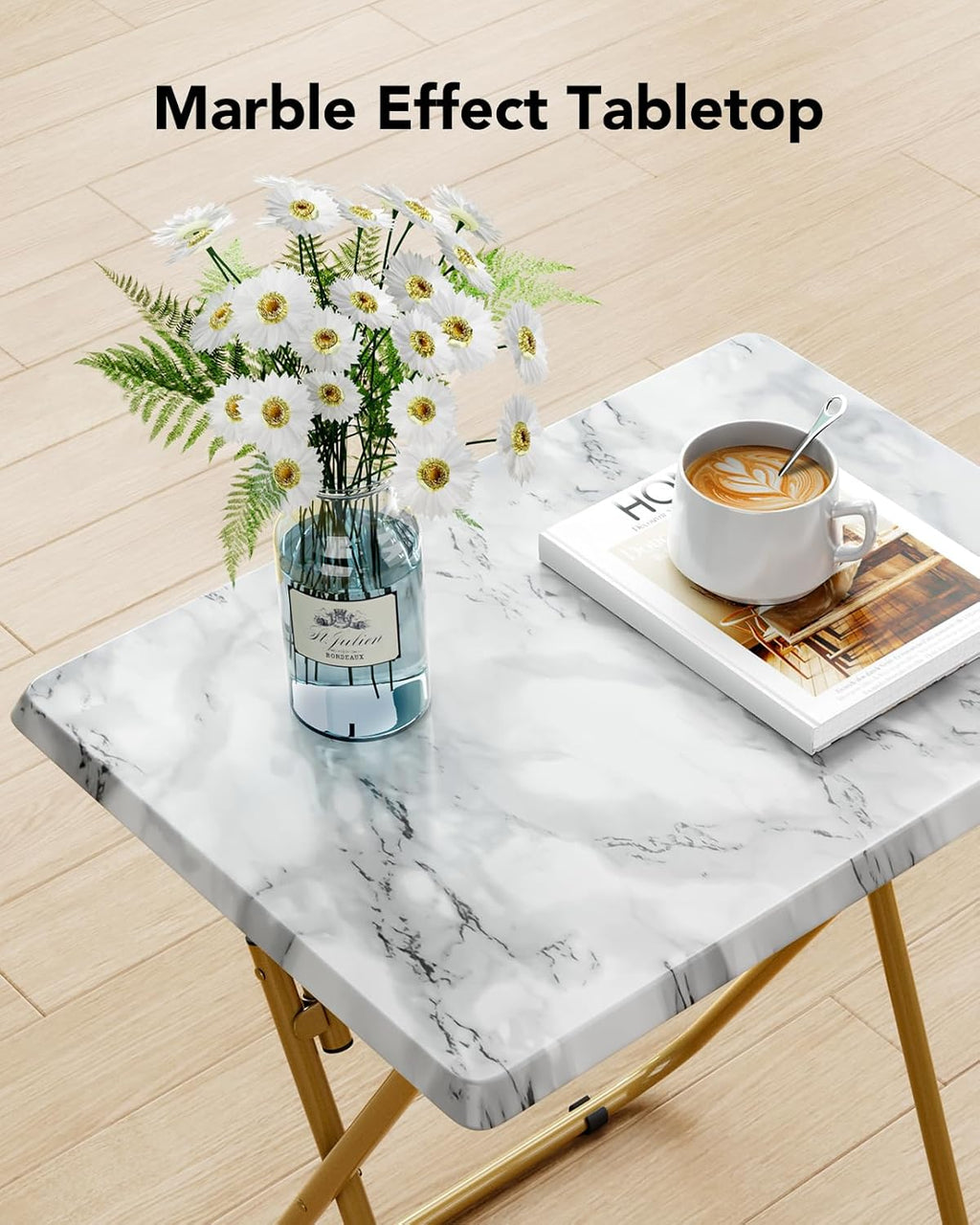 HUANUO Folding TV Tray Table -Stable Tray Table with No Assembly Required, TV Dinner Tray for Eating, Foldable Snack Tables for Bed & Sofa (Marbling)