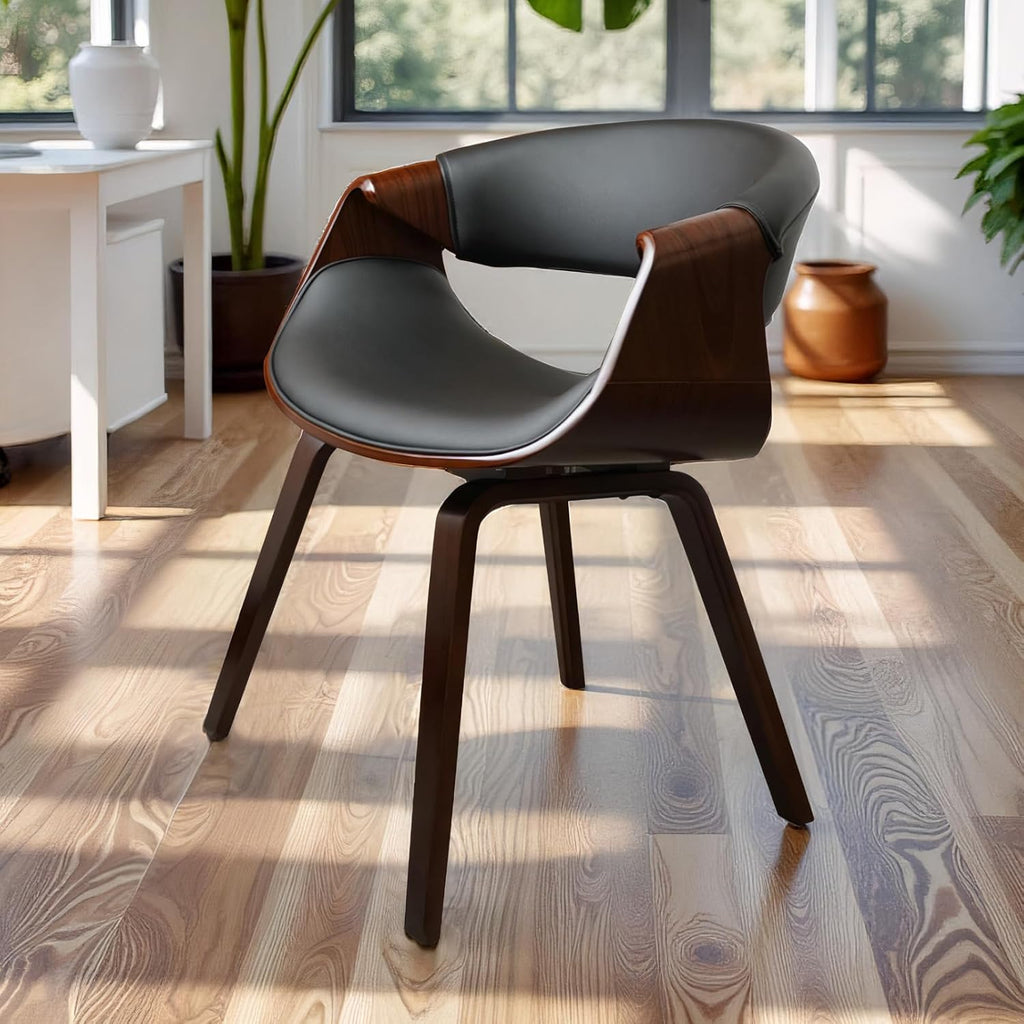 Fohfurniture Set of 2 Elegant Wide Bentwood Dining Chairs for Home Office, Upholstery Modern PU Leather Kitchen Chairs for Living Room, Study, and Dining Room (Set of 2, Black)