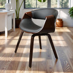 Fohfurniture Set of 2 Elegant Wide Bentwood Dining Chairs for Home Office, Upholstery Modern PU Leather Kitchen Chairs for Living Room, Study, and Dining Room (Set of 2, Black)