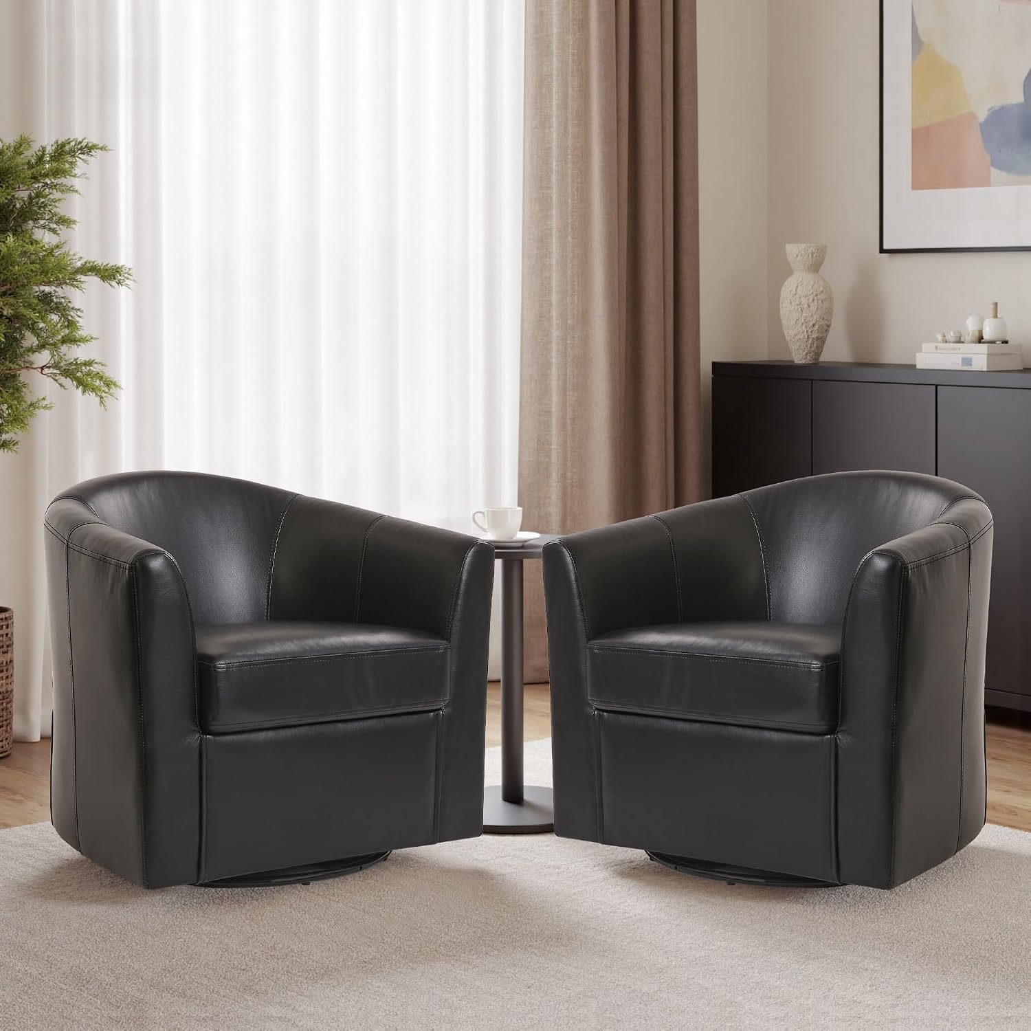 Swivel Barrel Accent Chair, Fully Assembled, Grey Black, Set of 1 | Comfy Reading Armchair, Upholstered Modern Round Single Sofa Seating Corner Chairs for Living Room Bedroom