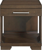 Benzara Duny Side End Table, 24 Inch Top, 1 Drawer with Handle, Espresso Brown