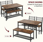 Garvee Dining Table Set for 4 with Bench and Chairs, 4-Piece Kitchen Table Set with Storage – Space-Saving Dining Table for Apartments and Dining Rooms, Brown