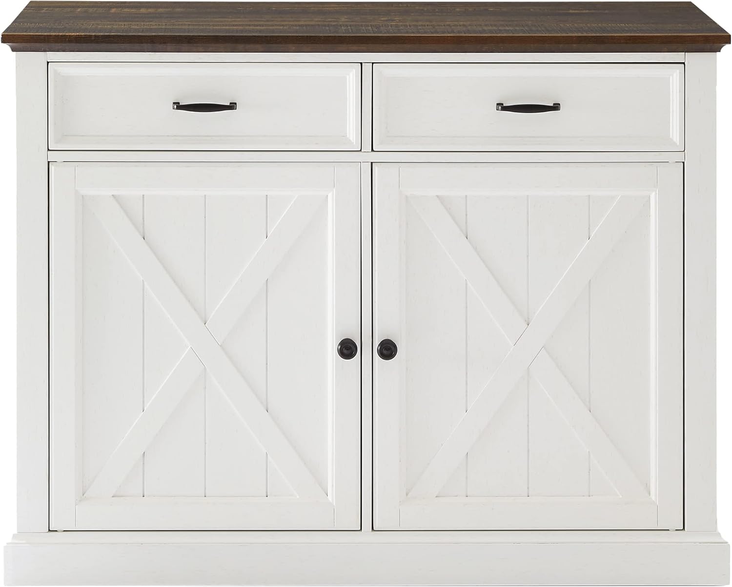 Crosley Furniture Clifton Kitchen Island with Storage Drawers and Shelves, Microwave Stand, Coffee Bar, Distressed White/Black
