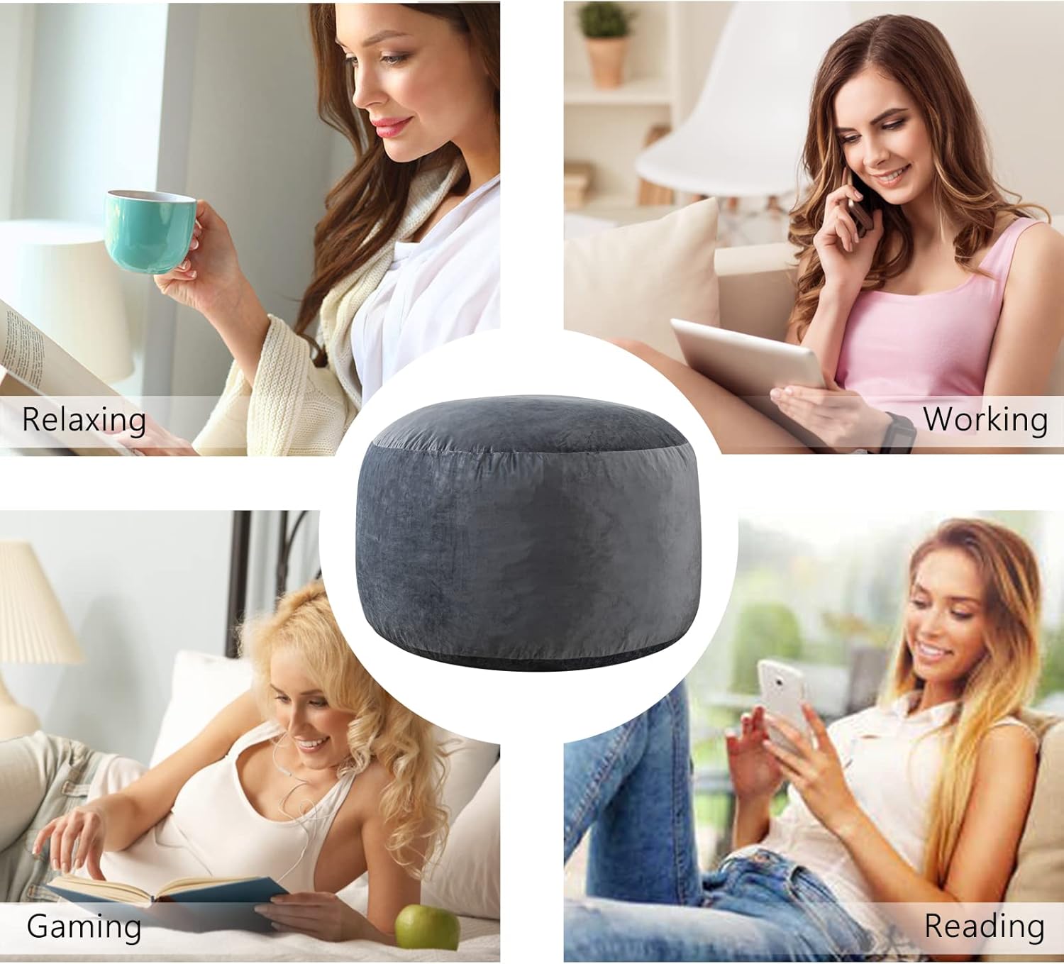 WhatsBedding 3 ft Bean Bag Chair,Large Bean Bag Chairs for Adults with Memory Foam Filling,Lazy Bean Bag Sofa for Living Room,Ultra Soft Velvet Fabric,Pull-Handle,Side-Pocket - 3 Foot,Dark Grey