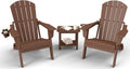 Folding Adirondack Chair 3-Piece Set - 38" Extra Tall Back & Embossed Wood Grain, Oversized HDPE Patio Furniture with Side Table & Cup Holders, 380lb Heavy Duty,Coffee