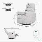 Evolur Peyton Manual Glider Recliner – Fog Grey, Rocking & 360° Swivel with Smooth Glide – GREENGUARD Gold & FSC Certified – Modern Nursery and Living Room Chair