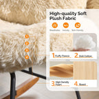 VINGLI 25.6" Extra Wide Criss Cross Nursery Rocking Chair,Cute Curved 115° Reclining Armless Glider,Plush Small Rocker w/Pillow & Solid Wood for Indoor,Bedroom, Living Room,Fluffy Fleece,Sandy Beige