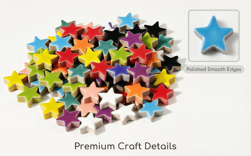 LiFschal Mosaic Tiles Stained Glass, Star Shape Ceramic Mosaic Making with Handmade for DIY Art Crafts，Home Decorations -About 110Pcs 100G(0.22LB),Mixed Color
