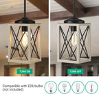 DEWENWILS Farmhouse Pendant Light, Metal Hanging Light Fixture with Wooden Grain Finish, 48" Adjustable Pipes for Flat and Slop Ceiling, Kitchen,Island, Living Room, Bedroom, E26 Base