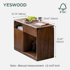 YESWOOD Solid Wood Side Table, Storage Side Table with Wheels, Narrow End Table with Drawer & Door, Rolling Bedside Table for Living Room, Dining Room(15.74" D x 23.62" W x 21.65" H, Walnut)