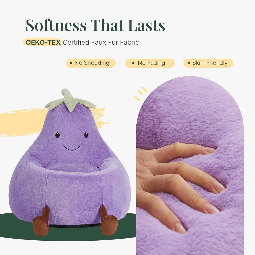 24" Kids Bean Bag Chair, Stuffed Toddler Couch with Faux Rabbit Fur Cover for Teens & Kids, Comfy Lazy Sofa Chair for Reader, Living Room, Bedroom, Aged 4-12 Years Purple