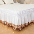 Wrap Around Ruffle Bed Skirt, Queen Size Beds Skirts, Bedskirt Elastic Dust Ruffled with Adjustable Belts, Tassel and Embroidered Bed Frame Cover (Tassel, 59"×79")