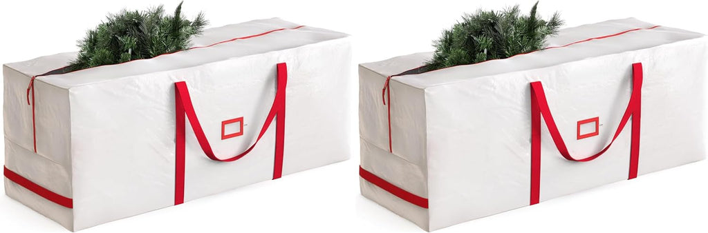 Zober Large Christmas Tree Storage Bag - Fits 9 Ft Artificial Trees - Plastic, Waterproof Christmas Tree Bag For Storage Box For Xmas - Strong, Durable Handles - Label Card Slot - White (Pack of 2)