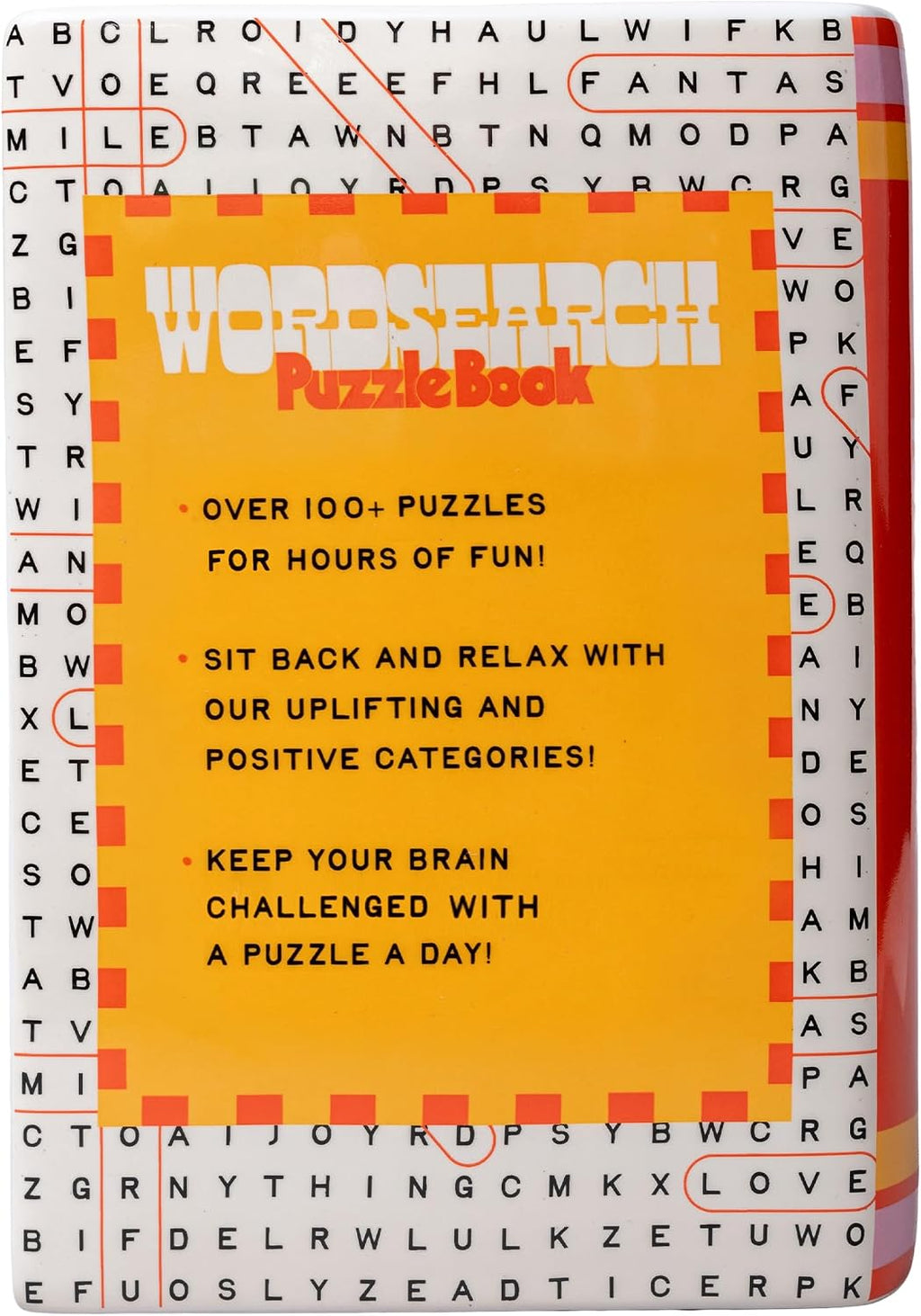 ban.do Decorative Book Shaped Vase, Word Search Ceramic Vase, Shelf Decor for Home or Office (Word Search)