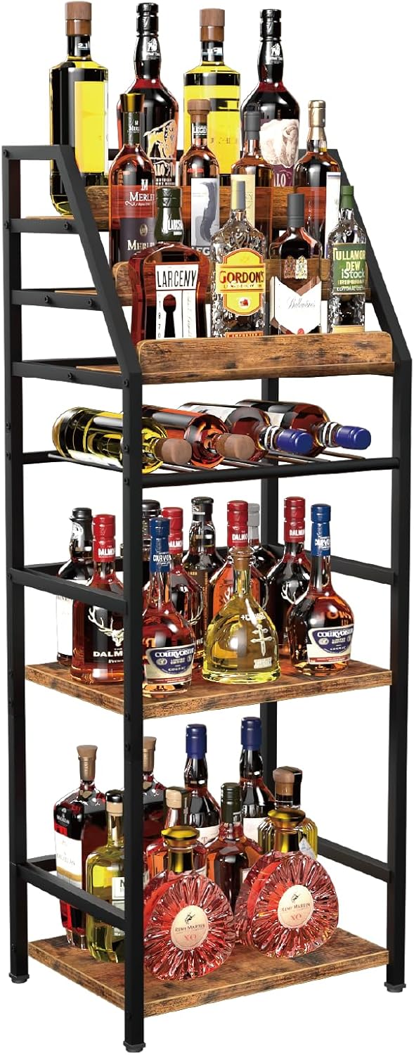 Trapezoid Liquor Wine Rack - Stepped Freestanding Design for Home - Fits Living RoomCorners (Whiskey & Wine Storage)