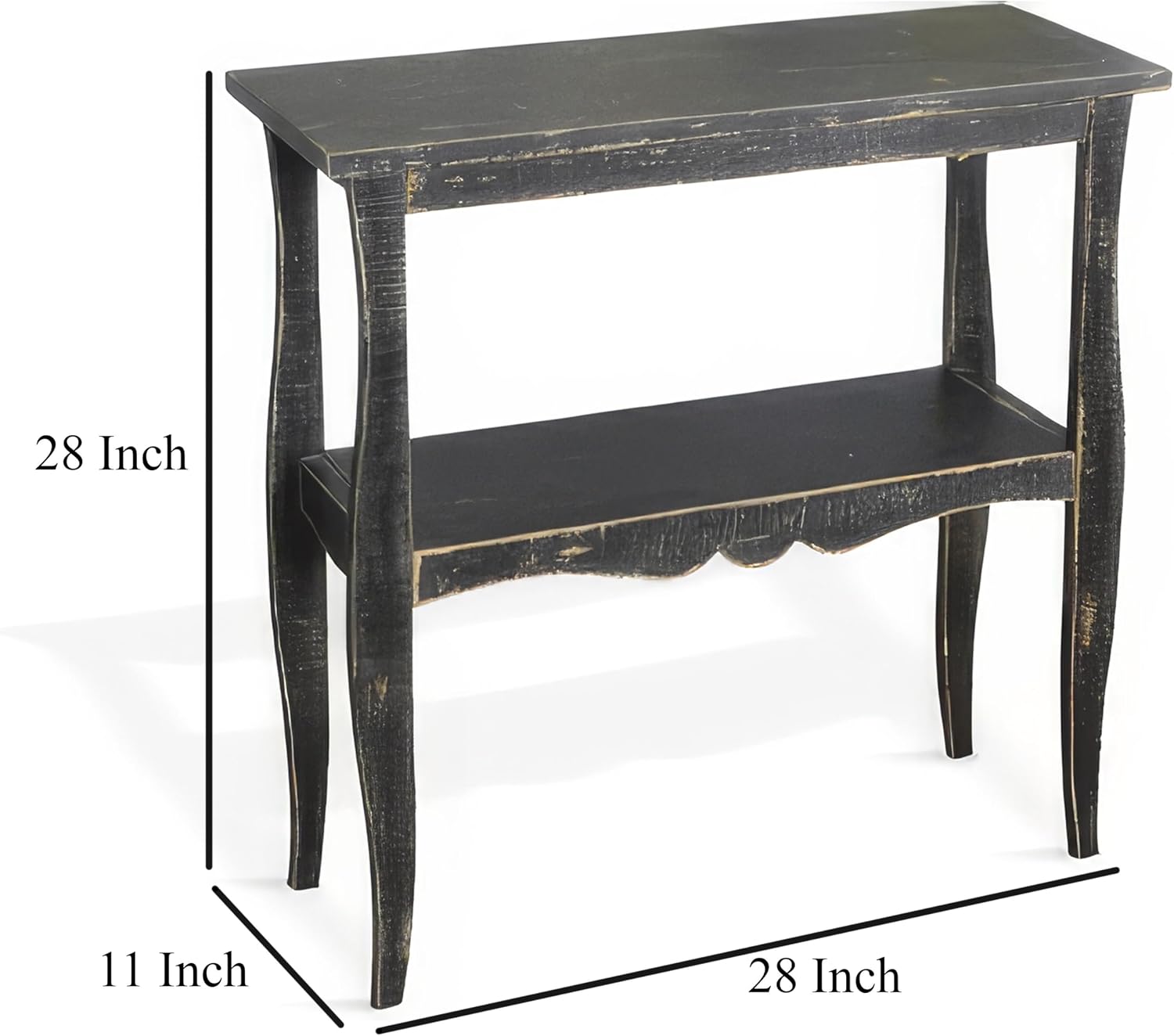Benzara Rena Side End Table with Scallop Trim- 28 Inch Rustic Black Mahogany