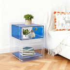 Acrylic Side Table, Acrylic End Table Record Player Table, Bedside Table with Open Storage Shelf, Small Nightstand for Living Room Bedroom Home Decor, 15.7" L x 11.8" W x 19.7" H (Blue)