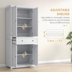 72.5" Tall Farmhouse Kitchen Pantry Storage Cabinet, Freestanding Kitchen Cabinet with 4 Doors, Drawer and Adjustable Shelves for Dining Room, Distressed White,16 * 30 * 72.5