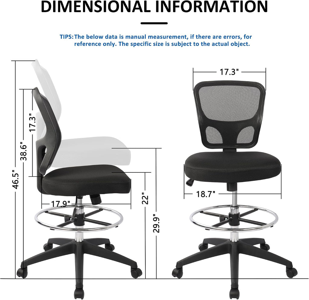 HYLONE Ergonomic Office Chairs, Office Drafting Chair, Rolling Stool Chair Armless Standing Desk Chair with Footrest Bar Stools for Home,Office & Bar