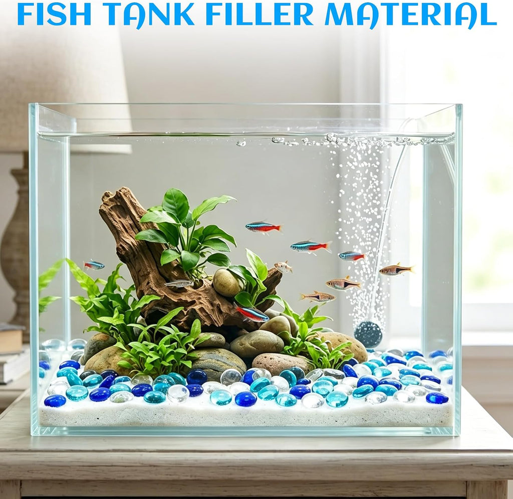 3 lb Flat Glass Marbles for Home Decor, Blue Mixed Glass Gems | 300-320 pcs, Glass material, light-reflecting decor, homeowners & crafters,vase filler, fish tanks, weddings;