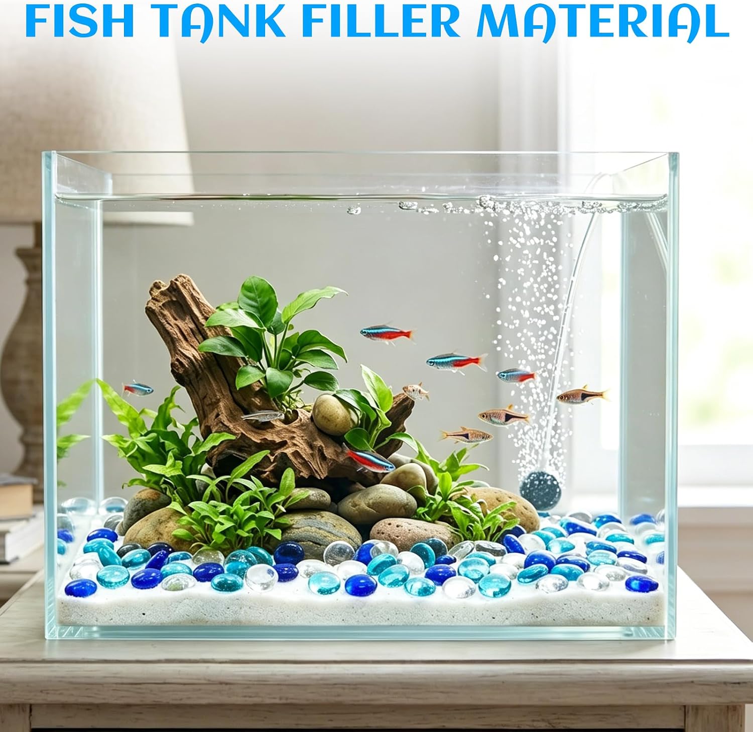 3 lb Flat Glass Marbles for Home Decor, Blue Mixed Glass Gems | 300-320 pcs, Glass material, light-reflecting decor, homeowners & crafters,vase filler, fish tanks, weddings;