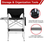 Tall Makeup Chair 41'', Director Chair 600 lbs Foldable Portable, Makeup Chair for Makeup Artist with Table, Cup Holder, Storage Bag & Footrest