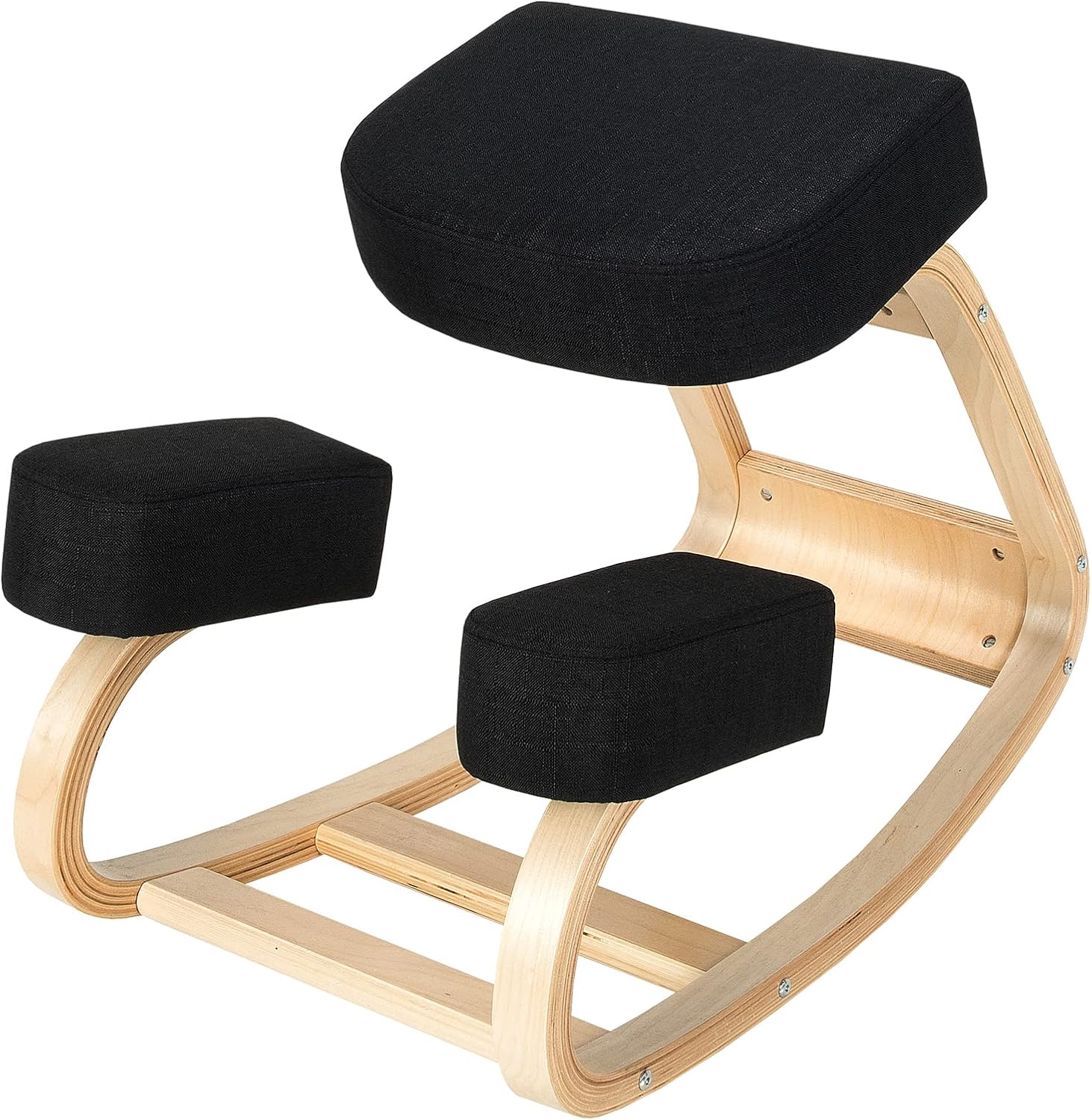 Ergonomic Kneeling Chair, Rocking Posture Desk Chair with Soft Padding, Natural Relief for Neck, Shoulder or Back Pain, Wooden Knee Chair for Home Office