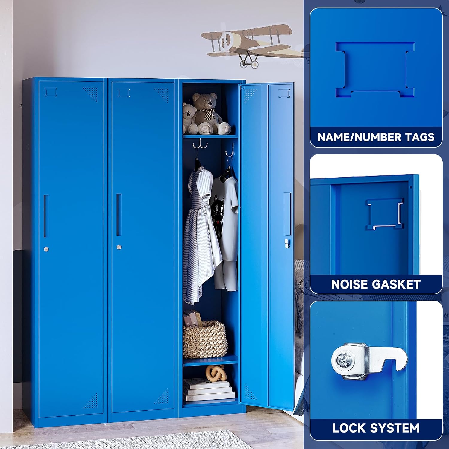 Yizosh Metal Locker with 1 Doors, Tall Steel Storage Lockers for Employees - 71" Locker Storage Cabinets for School, Gym, Home, Office, Garage (Blue)