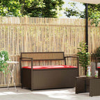 Outdoor Storage Bench with Cushion, Weather-Resistant Poly Rattan Garden Seat for Patio, Porch, Backyard, 44 Inch Brown Furniture with Gas Spring Lid